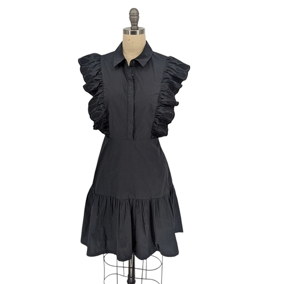01527 a loves a Embroidered Ruffle Shirtdress Black Size Small bohemian preppy - Picture 1 of 8